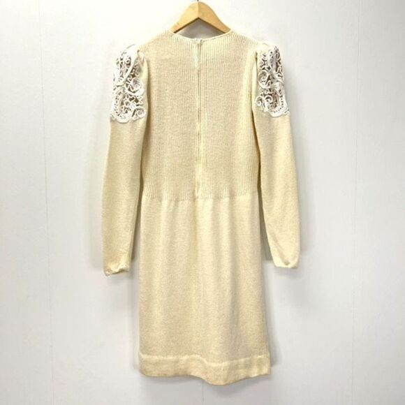 Vintage 80s Pat Sandler Wellmore Embellished Cream Sweater Dress Women’s 6 Zip - Picture 11 of 14